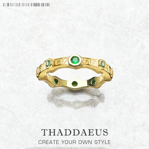 Ring Golden Green Stone Brand Style Glam Fashion Jewelry For Women Men In 925 Sterling Silver