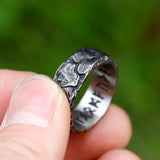 Norse Viking Amulett Ring aus Edelstahl mit gravierter Inschrift Schwarz/Silber