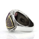 Manner ring aus 925er Silber mit lila Turquoise und Goldakzente