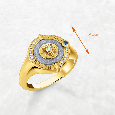 Gold Pated Signet Ring Sun Trendy Fine Jewerly For Women Men Autumn Bohemia Gift In 925 Sterling Silver
