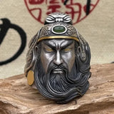 Retro Chinese style men's ring with figure pattern of war hero Guan Yu