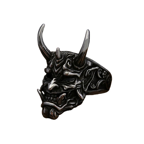 Gothic Skull-Ring aus Edelstahl mit Maske und Hörnern