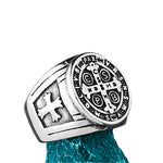 Saint Benedict Ring mit schwarzem Kreuz Edelstahl graviertes Emble