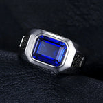 Men's ring made of 925 silver with large rectangular blue zirconia