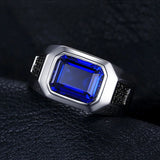 Men's ring made of 925 silver with large rectangular blue zirconia