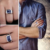 Men's ring made of 925 silver with large rectangular blue zirconia