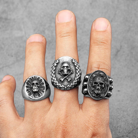 Victory Medal Skull Men Rings Stainless Steel Women Jewelry Punk Gothic