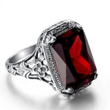 S925 Sterling Silber Ring mit synthetischem Rubinund florale Details