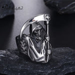 Hochpolierter Edelstahlring mit Totenkopf und Sense für Männer - Siegelring-shop