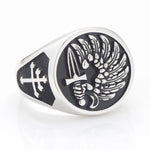 Ring mit Flügel-Emblem Solid Sterling Silber und schwarzem