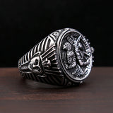 Edelstahl-Siegelring für Herren mit ägyptischem Anubis-Motiv im Gothic-Biker-Stil - Siegelring-shop