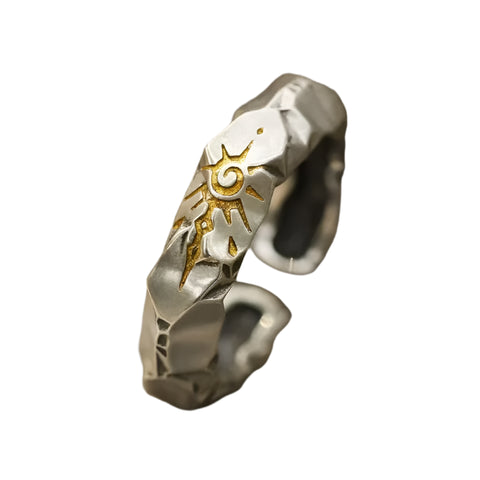 Men's rings with sun symbol adjustable made of silver and gold-colored