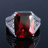 Ring aus 925 Sterling Silber mit synthetischem Rubin rechteckig