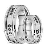 Herren Tungsten Ehering mit Schwarzen Diamanten und Gerilltem - Siegelring-shop