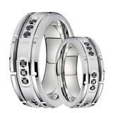 Herren Tungsten Ehering mit Schwarzen Diamanten und Gerilltem - Siegelring-shop