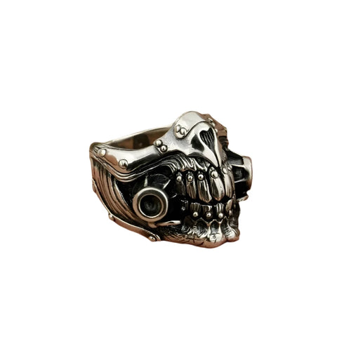 Handgefertigter Punk-Ring aus Silber mit Masken-Design für Männe