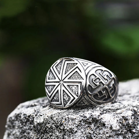 Compass Ring für Männer mit nordischem Emblem Silberfarben