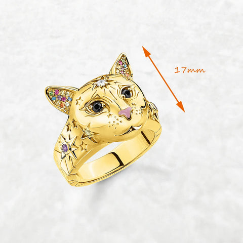 Gold Plated Ring Cat Spring Brand New Fine For Women In 925 Sterling Silver