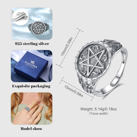 925 Sterling Silber Pentagramm Siegelring für Männer