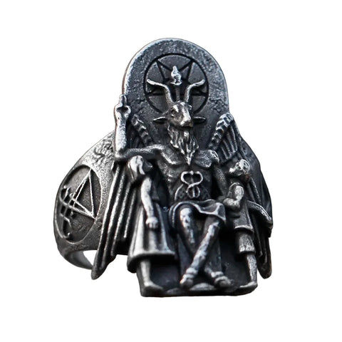 Herren Siegelring mit Baphomet-Motiv in Edelstahl Handgefertigter Stil - Siegelring-shop