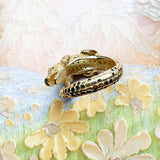 **H1: Handmade, gold-plated ring with crocodile design and black zirconia in 925 sterling silver**