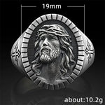 Herren Siegelring mit Jesus-Kreuzgravur in Vintage Silberoptik Porträt-Design - Siegelring-shop