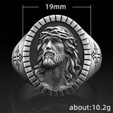 Herren Siegelring mit Jesus-Kreuzgravur in Vintage Silberoptik Porträt-Design - Siegelring-shop