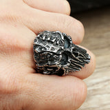 Schwarz-Silberner Teufelskopf-Ring aus Edelstahl steampunk Skull Ring