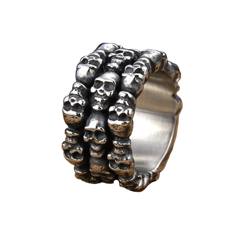 # Handmade men's ring made of stainless steel with skull motif and punk design, waterproof, color: silver