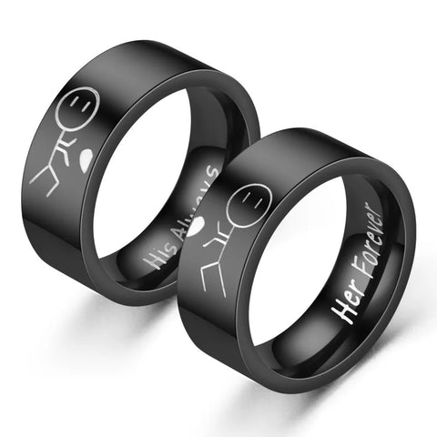 Schwarz Titan Paar-Ringe mit Gravur 'His Always' & 'Her Forever' - Siegelring-shop