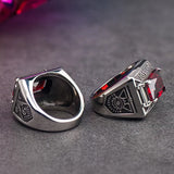 Freimaurer-Signetring mit künstlichem Rubi Edelstahl mit Gravur "Sons of Light"