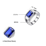 Men's ring made of 925 silver with large rectangular blue zirconia