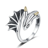 Adjustierbarer 925 Sterling Silber Drachenring mit Goldakzenten - Siegelring-shop