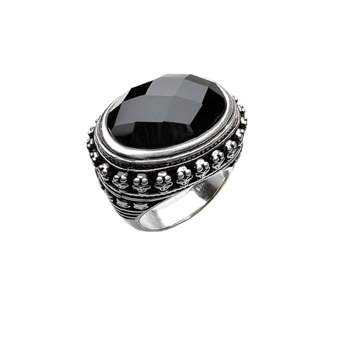 Art deco siegelring für Männer mitovalem Zirkonia und Totenkopfdesign