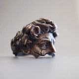 Retro artistic ring for men made of bronze with 3D motif