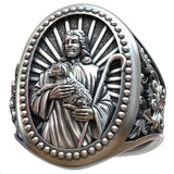 Herren Siegelring mit Jesus und Lamm Relief Echt 925 Sterling Silber - Siegelring-shop