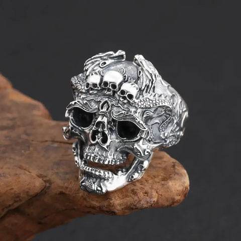 Herrenring mit Totenkopf-Design Gotischer Punk-Stil Silberfarben - Siegelring-shop