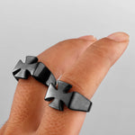 Black stainless steel ring with retro cross emblem for men