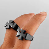 Black stainless steel ring with retro cross emblem for men