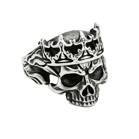 Gothic Edelstahl Ring mit Krone und Totenkopf für Herren