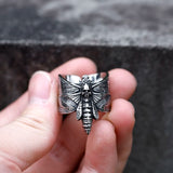 Handgefertigter Männer-Ring aus 316L Edelstahl mit Totenkopf- und Schmetterlingsmuster, Silber-Finish