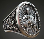 Herren Siegelring mit Jesus und Lamm Relief Echt 925 Sterling Silber - Siegelring-shop