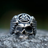 Herrenring Aus 316L Edelstahl Mit Einzigartigem Totenkopf-Design Und Valknut-Symbol - Siegelring-shop