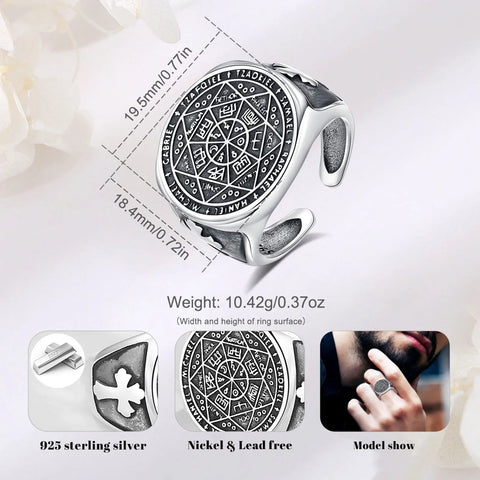 925 Sterling Silber Siegelring mit Sieben Erzengeln und magischem Kreis
