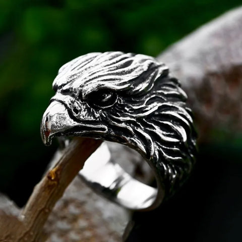 316L Edelstahl Ring mit detailliertem Adlerkopf-Design in Silber für Herren