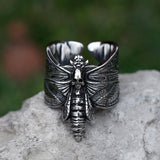 Handgefertigter Männer-Ring aus 316L Edelstahl mit Totenkopf- und Schmetterlingsmuster, Silber-Finish