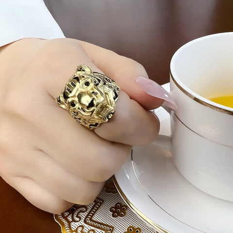 Ring „Golden Tiger Rebel“ aus 925 Sterling Silber mit goldfarbener