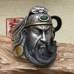 Retro Chinese style men's ring with figure pattern of war hero Guan Yu