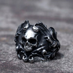 Men's ring made of 316L stainless steel with skull and devil horns