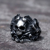 Men's ring made of 316L stainless steel with skull and devil horns